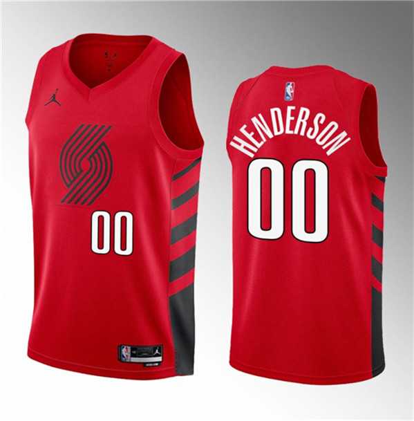 Men's Portland Trail Blazers #00 Scoot Henderson Red 2023 Draft Statement Edition Stitched Basketball Jersey Dzhi